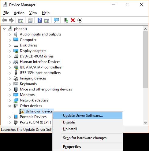 Select Update Driver Software